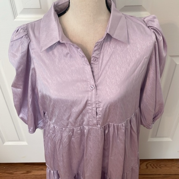 Lavender Midi Shirt Dress Large Pants Store NWT Ruffled Button Front Collared - Picture 3 of 9
